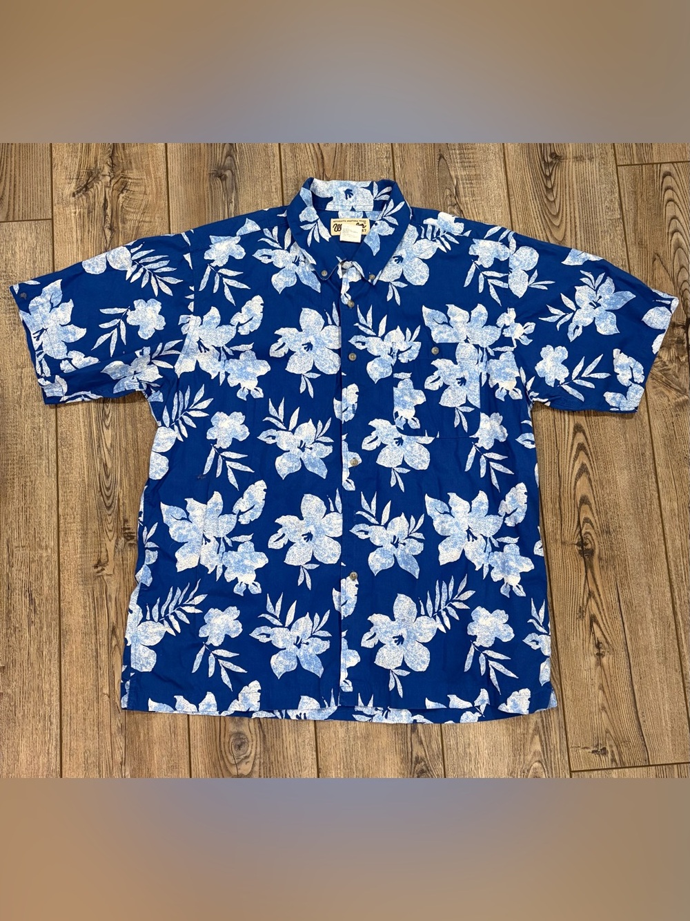 Wrangler XL Blue Floral Hawaiian Western Cowboy Button Up Shirt Mens Cotton